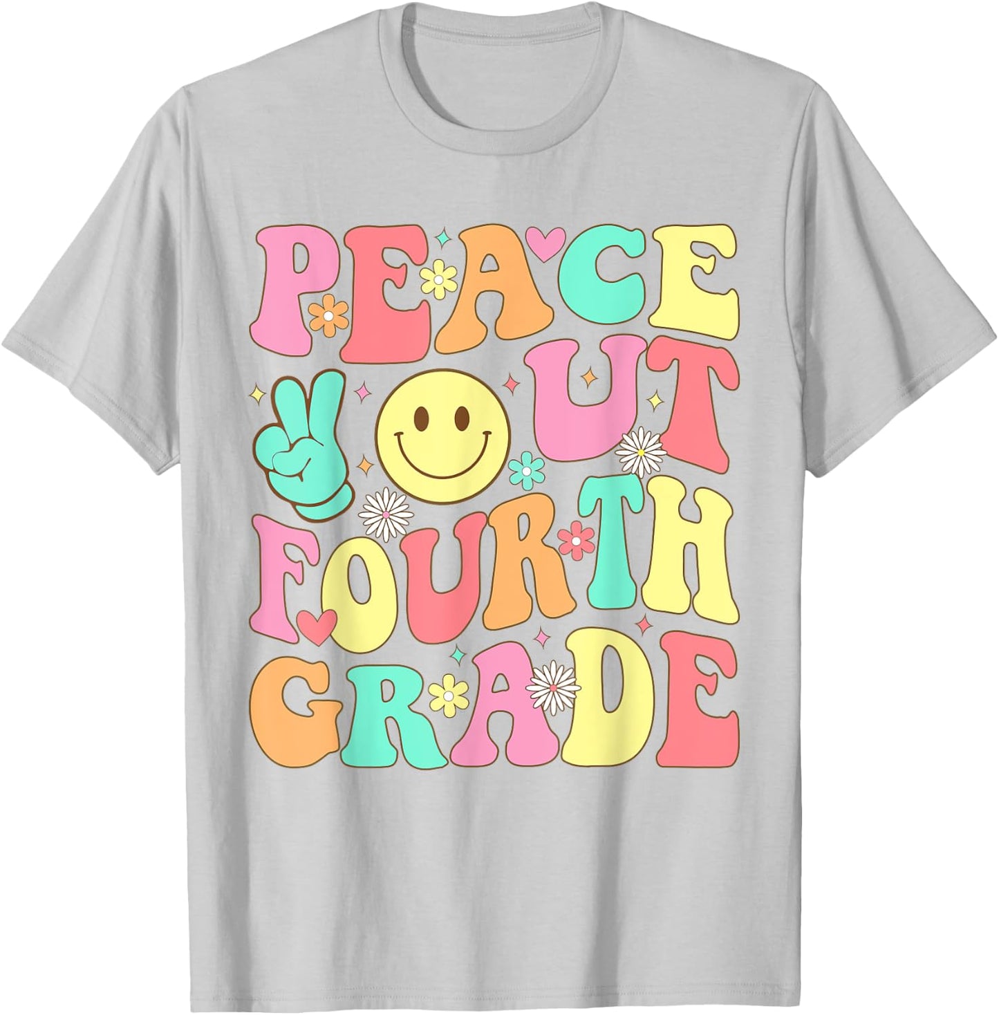 Peace Out Fourth Grade Groovy 4th Grade Last day of school T-Shirt - T-Shirt | Ash
