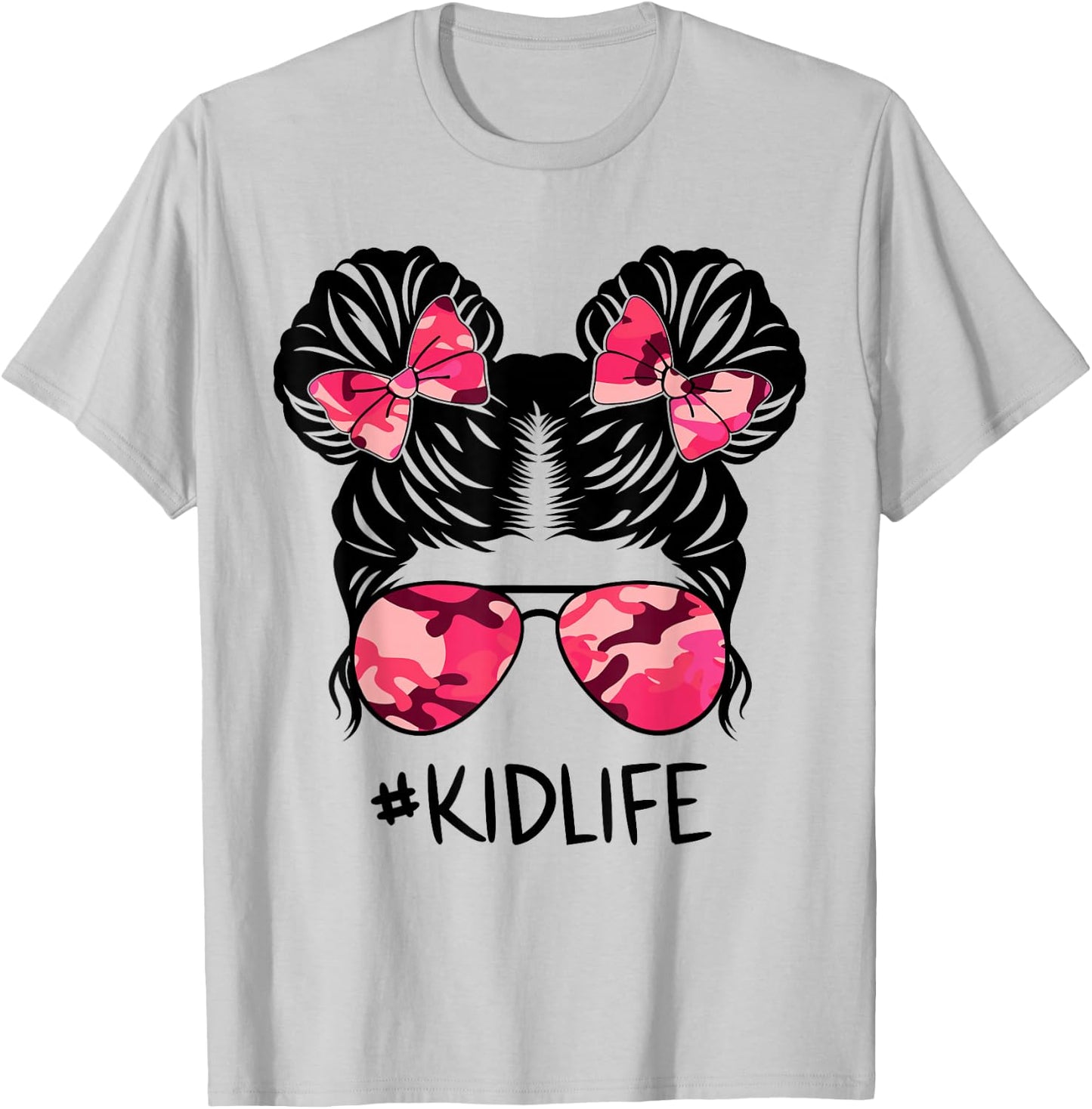 Messy Bun Army Kidlife Camo Print Sunglasses Kid Life T-Shirt - T-Shirt | Ash