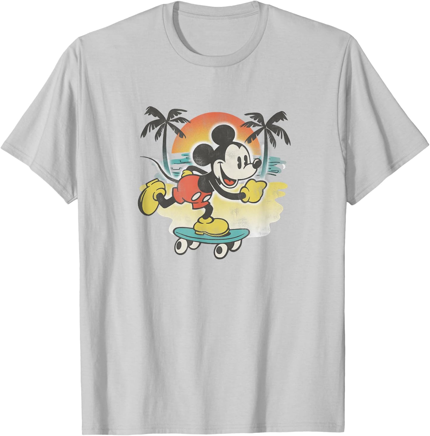 Disney Mickey and Friends Skating by The Beach Retro Poster T-Shirt - T-Shirt | Ash