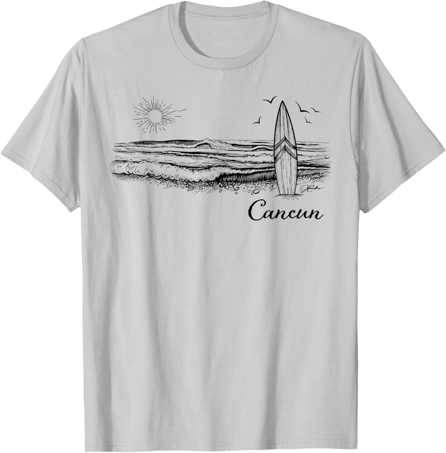 JCombs: Cancun, Mexico, Surfboard, Beach T-Shirt - T-Shirt | Ash