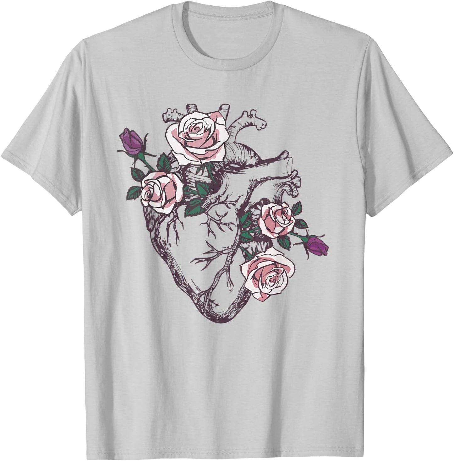 Anatomical Heart Floral Cute Roses Human Anatomy Love Nurse T-Shirt - T-Shirt | Ash