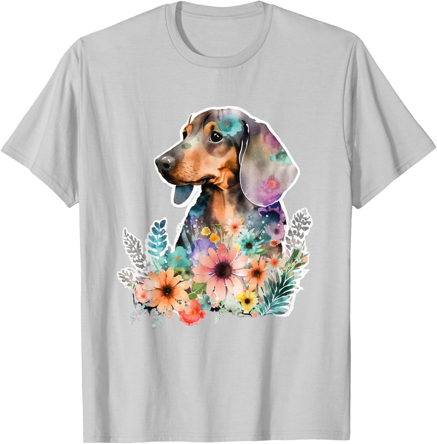 Floral Wildflower Wiener & Dachshund T-Shirt - T-Shirt | Ash
