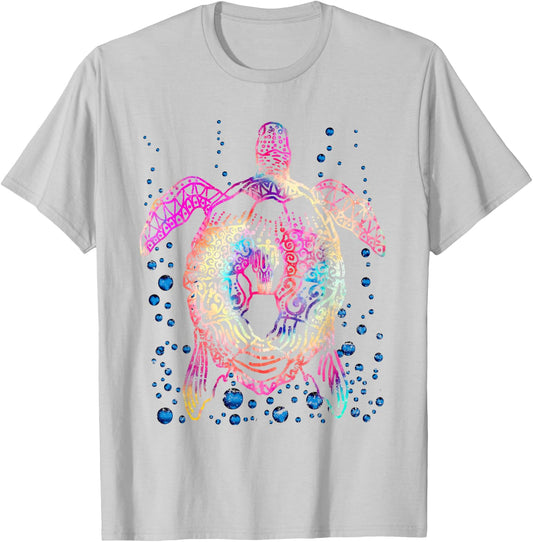 Ocean Animal Tie Dye Tribal Sea Animal Maori Turtle T-Shirt - T-Shirt | Ash