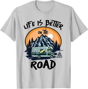 Life is Better on the Road Men, Women, Boys and Girls Travel T-Shirt - T-Shirt | Ash