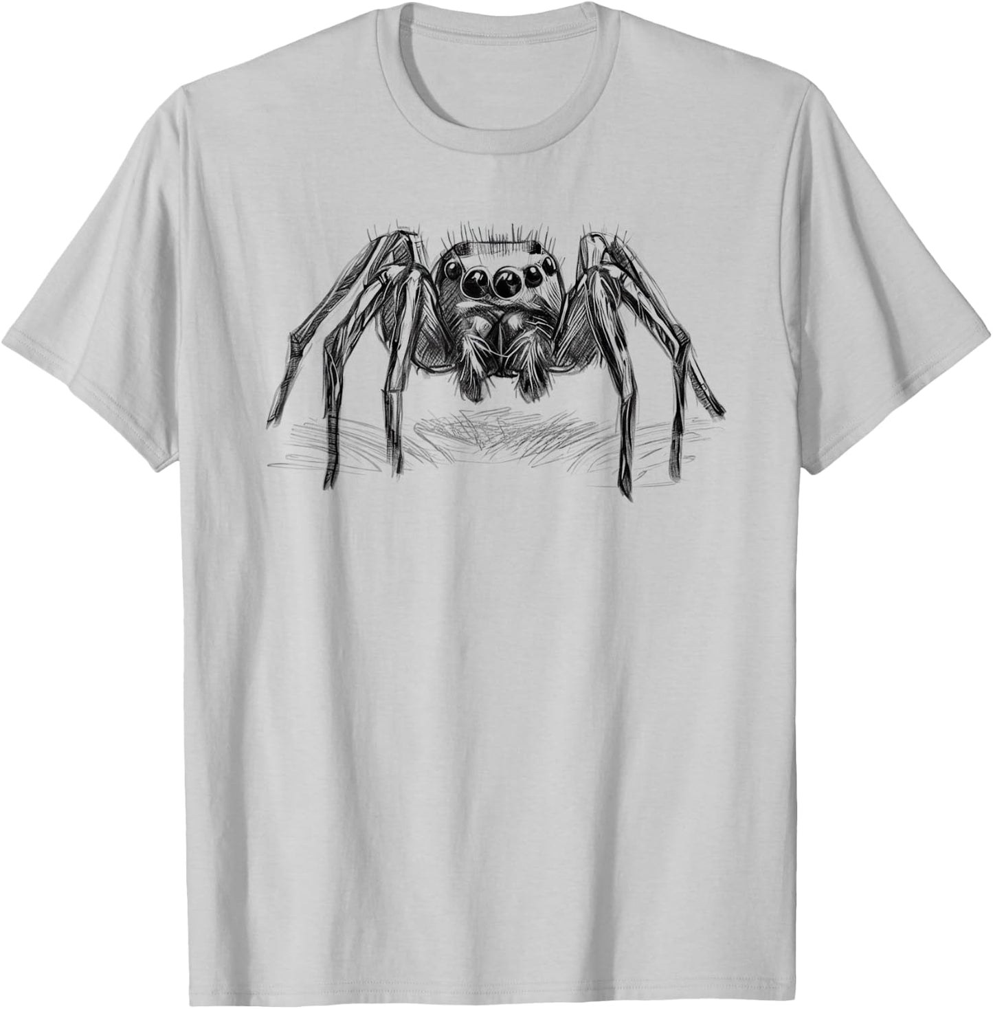 Jumping Spider, Jumping Spider, as a Drawing in Black T-Shirt - T-Shirt | Ash