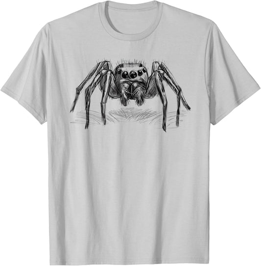 Jumping Spider, Jumping Spider, as a Drawing in Black T-Shirt - T-Shirt | Ash