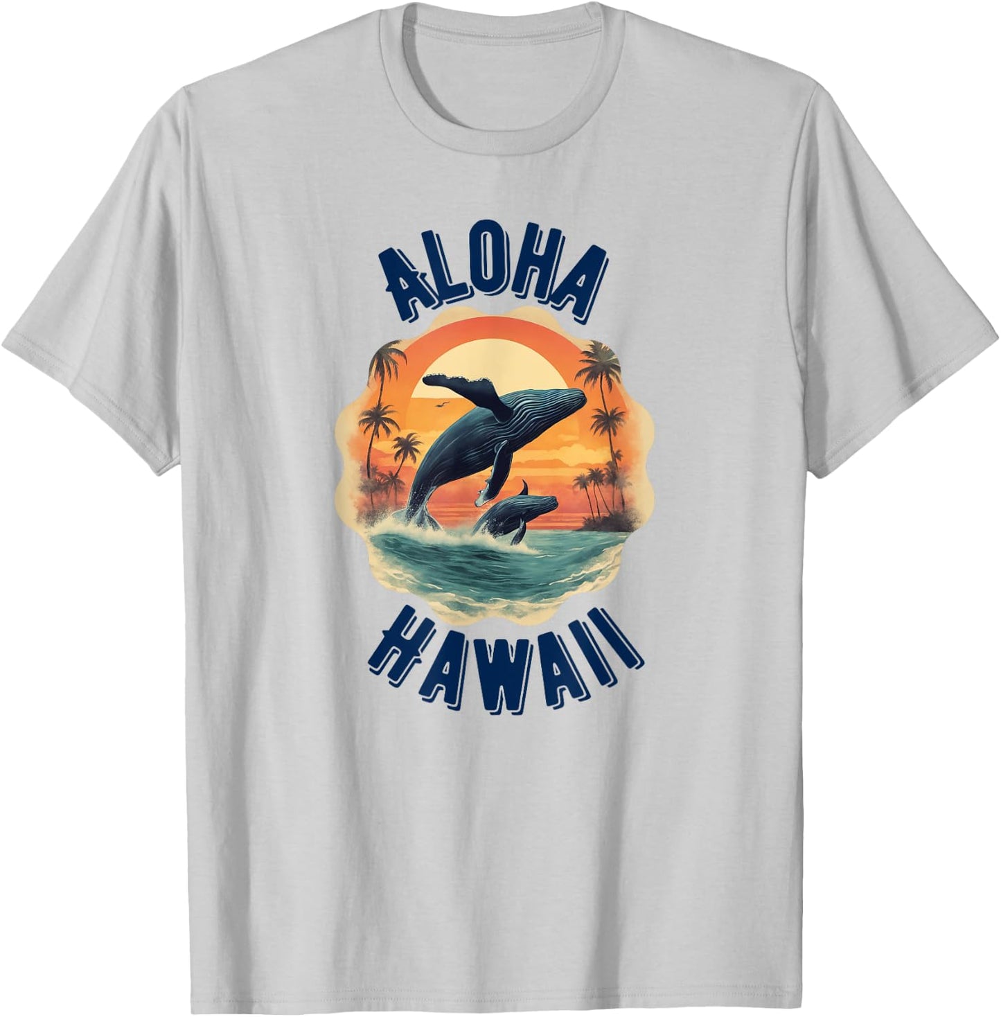 Retro Aloha Hawaii Whale Vintage Hawaiian Souvenir T-Shirt - T-Shirt | Ash