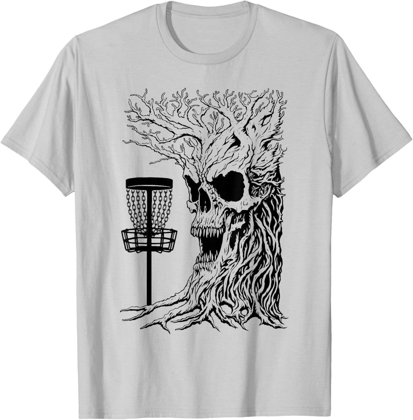 Funny Disc Golf Player Stupid Guardian Trees Skull Forest T-Shirt - T-Shirt | Ash