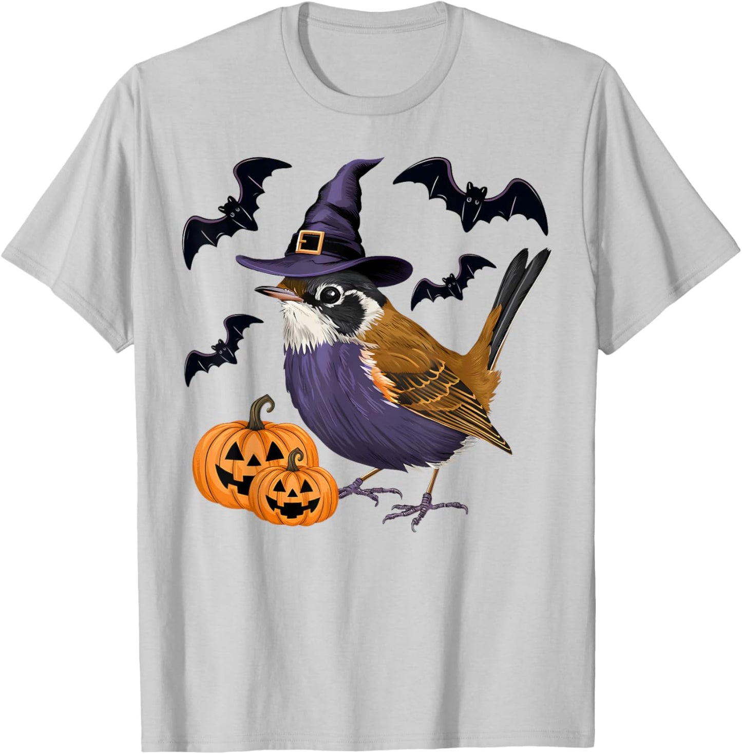 Funny Wren Bird Halloween Costume Scary Pumpkin Bat Witch T-Shirt - T-Shirt | Ash