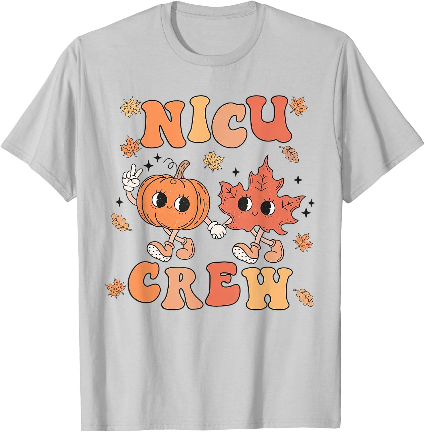 NICU Crew Pumpkin Leaf Fall NICU Nurse Halloween T-Shirt - T-Shirt | Ash