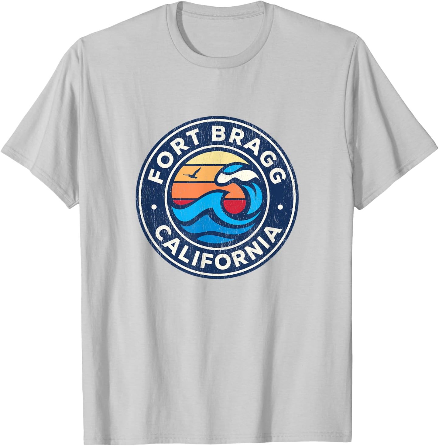Fort Bragg California CA Vintage Nautical Waves Design T-Shirt - T-Shirt | Ash