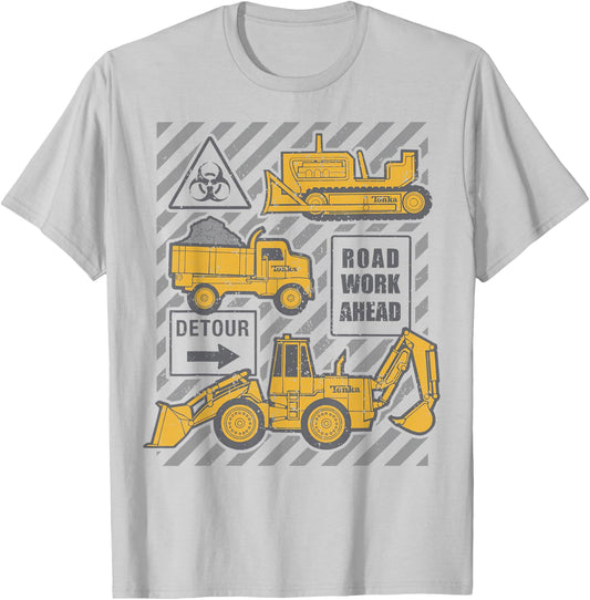 Tonka Trucks Road Work Ahead Construction Sign Logo T-Shirt - T-Shirt | Ash