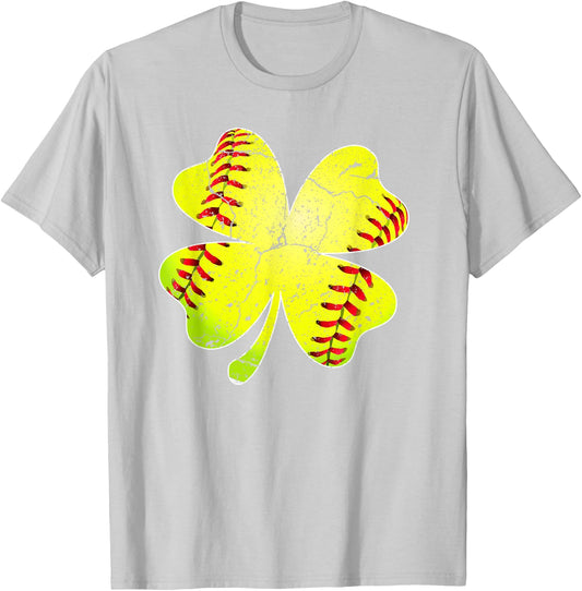 Funny Softball Shamrock St Patricks Day Softball Lover T-Shirt - T-Shirt | Ash