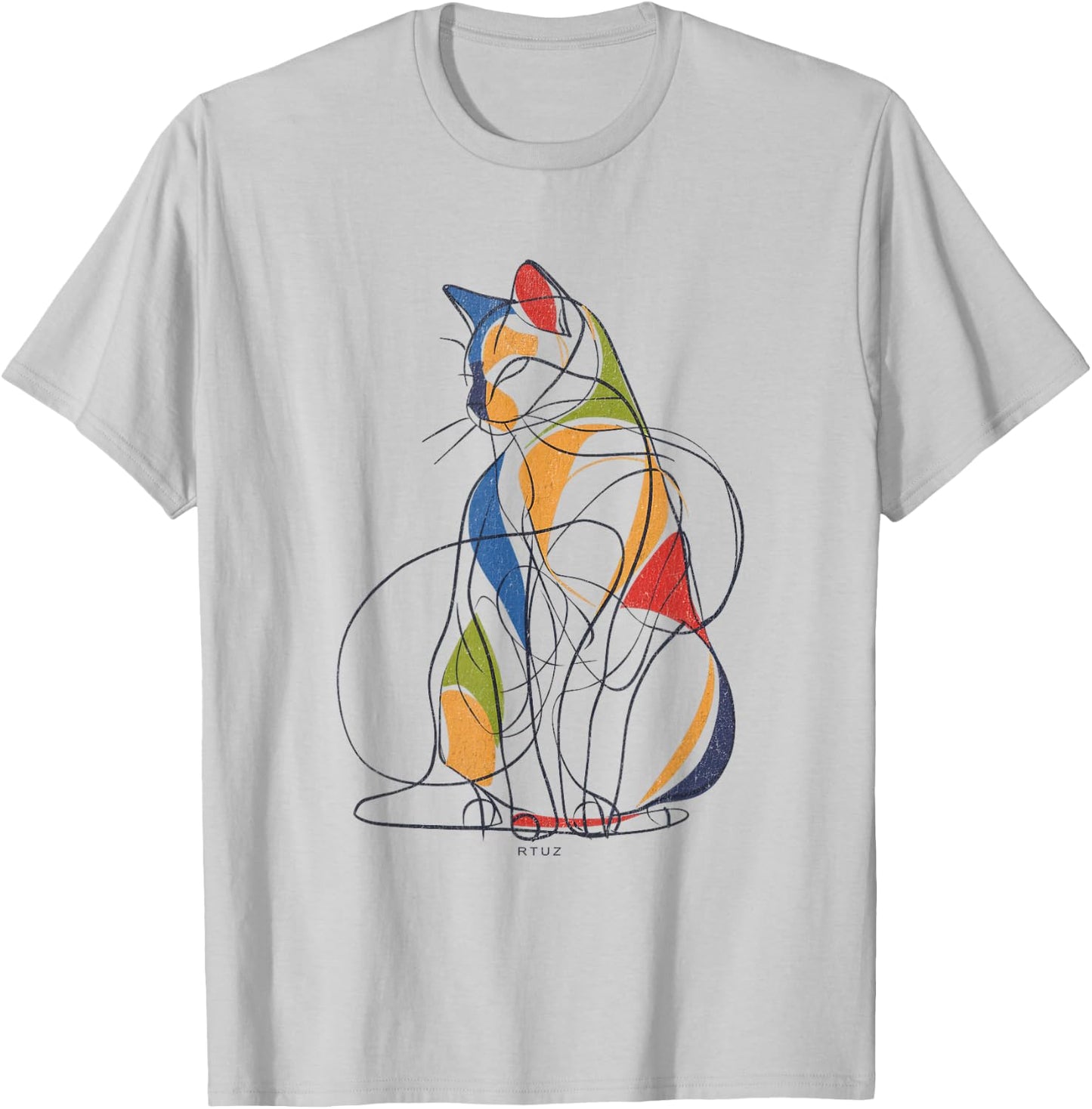 Minimalist Cat Outline Drawing One-Line Minimalism Cat Men Women Kids T-Shirt - T-Shirt | Ash