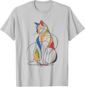 Minimalist Cat Outline Drawing One-Line Minimalism Cat Men Women Kids T-Shirt - T-Shirt | Ash