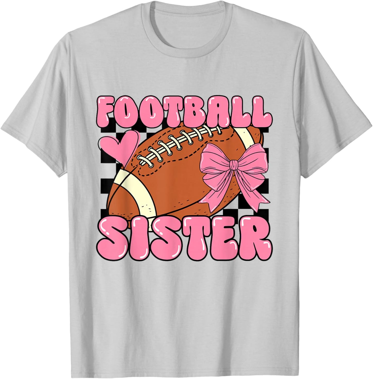 Cheer Football Sister Cute Football Coquette Bow Women Girls T-Shirt - T-Shirt | Ash