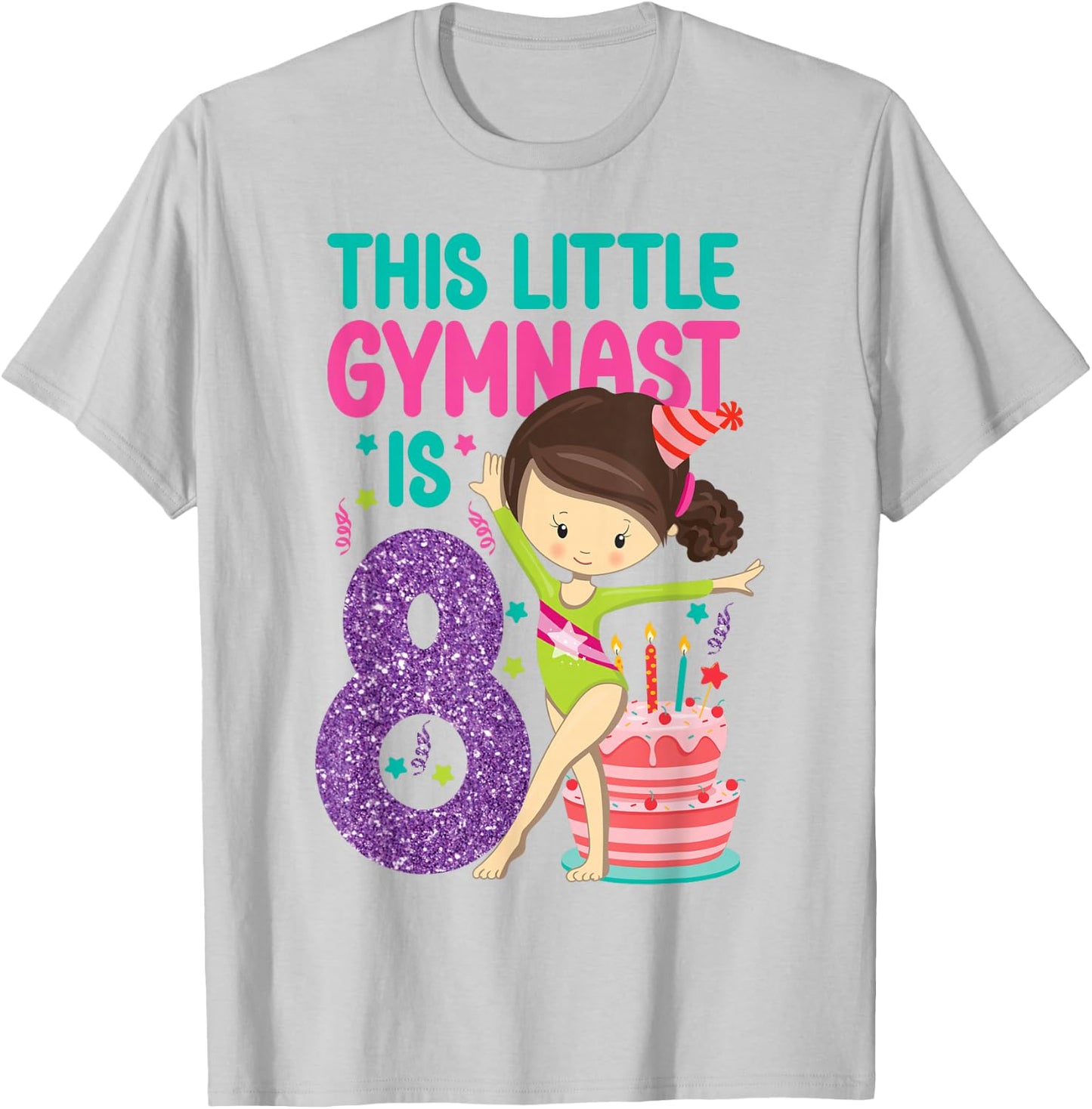 Gymnastics 8th Birthday This Little Gymnast Is 8 T-Shirt - T-Shirt | Ash