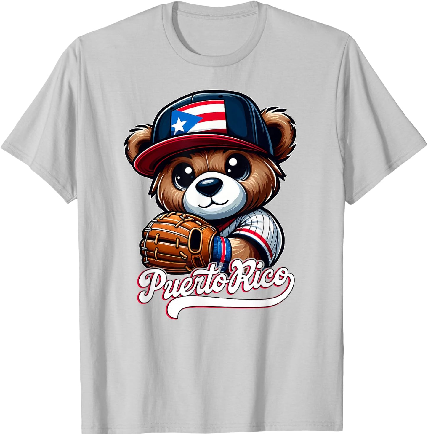 Puerto Rico Baseball Teddy Bear Boricua Jersey Kids Adults T-Shirt - T-Shirt | Ash