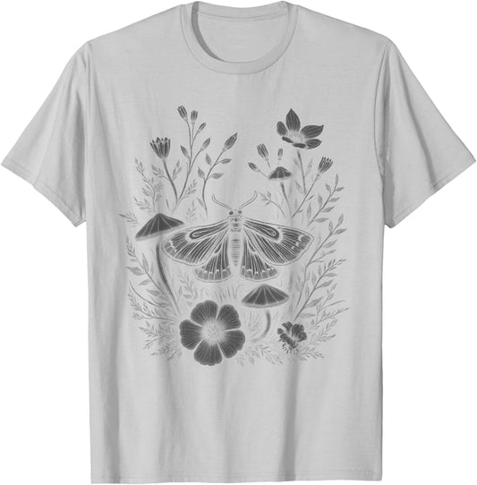 Cute Fairycore Floral Moth Aesthetic Women Girls T-Shirt - T-Shirt | Ash