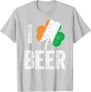 Drinking Saint Patricks Day Irish Flag Shamrock I Love Beer T-Shirt - T-Shirt | Ash