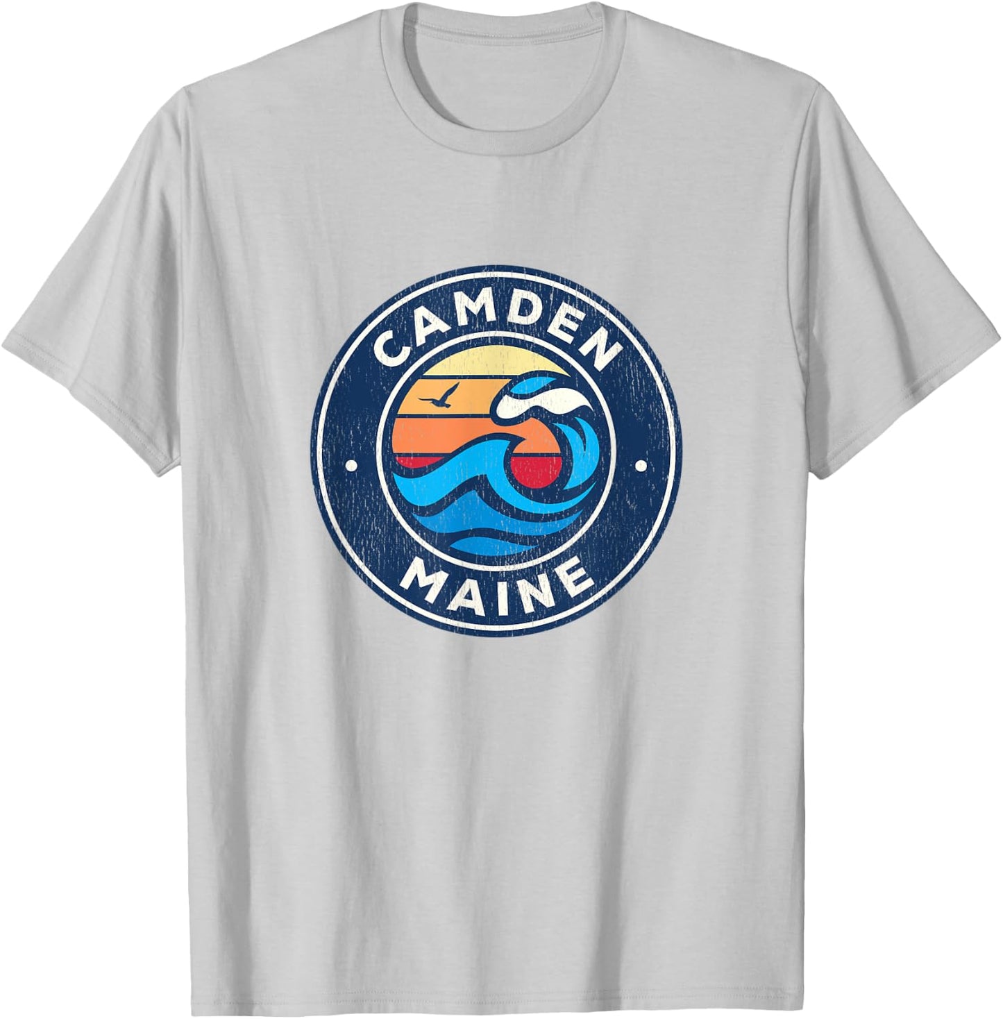 Camden Maine ME Vintage Nautical Waves Design T-Shirt - T-Shirt | Ash