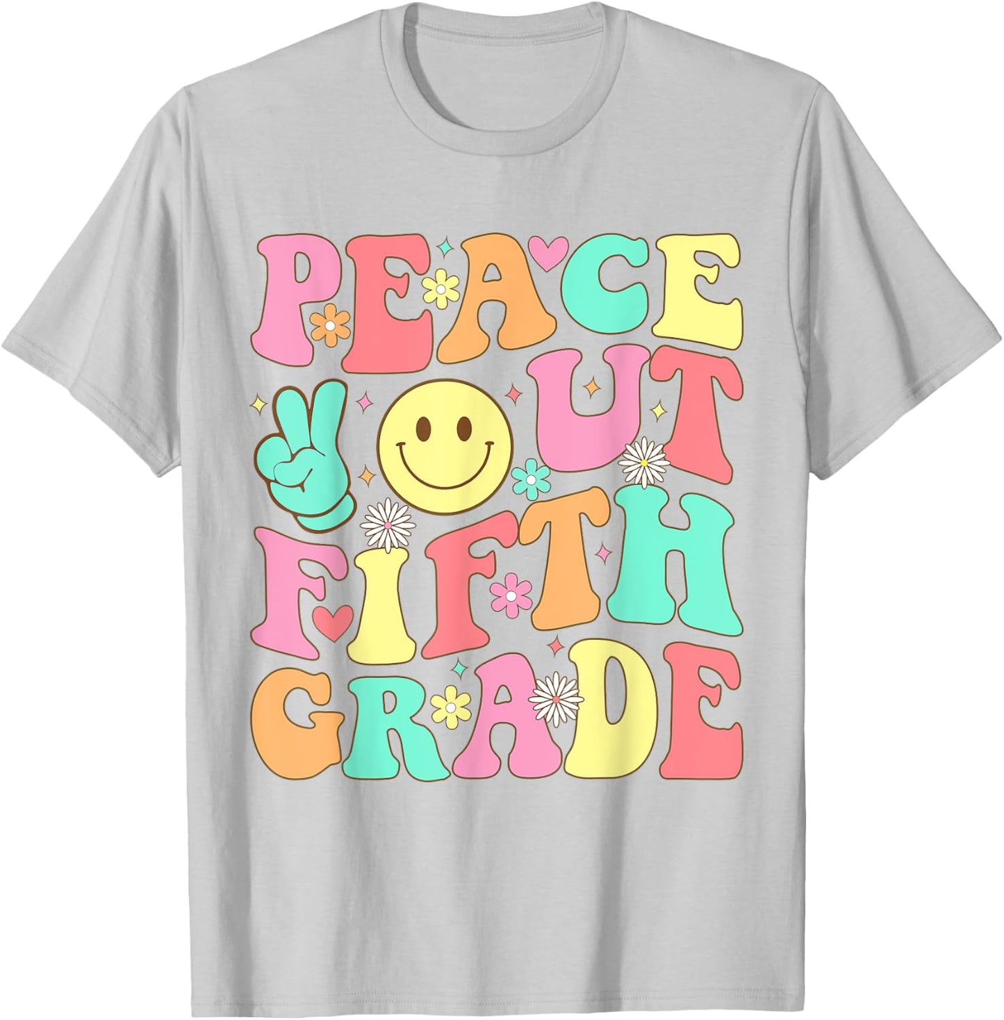 Peace Out Fifth Grade Groovy 5th Grade Last day of school T-Shirt - T-Shirt | Ash
