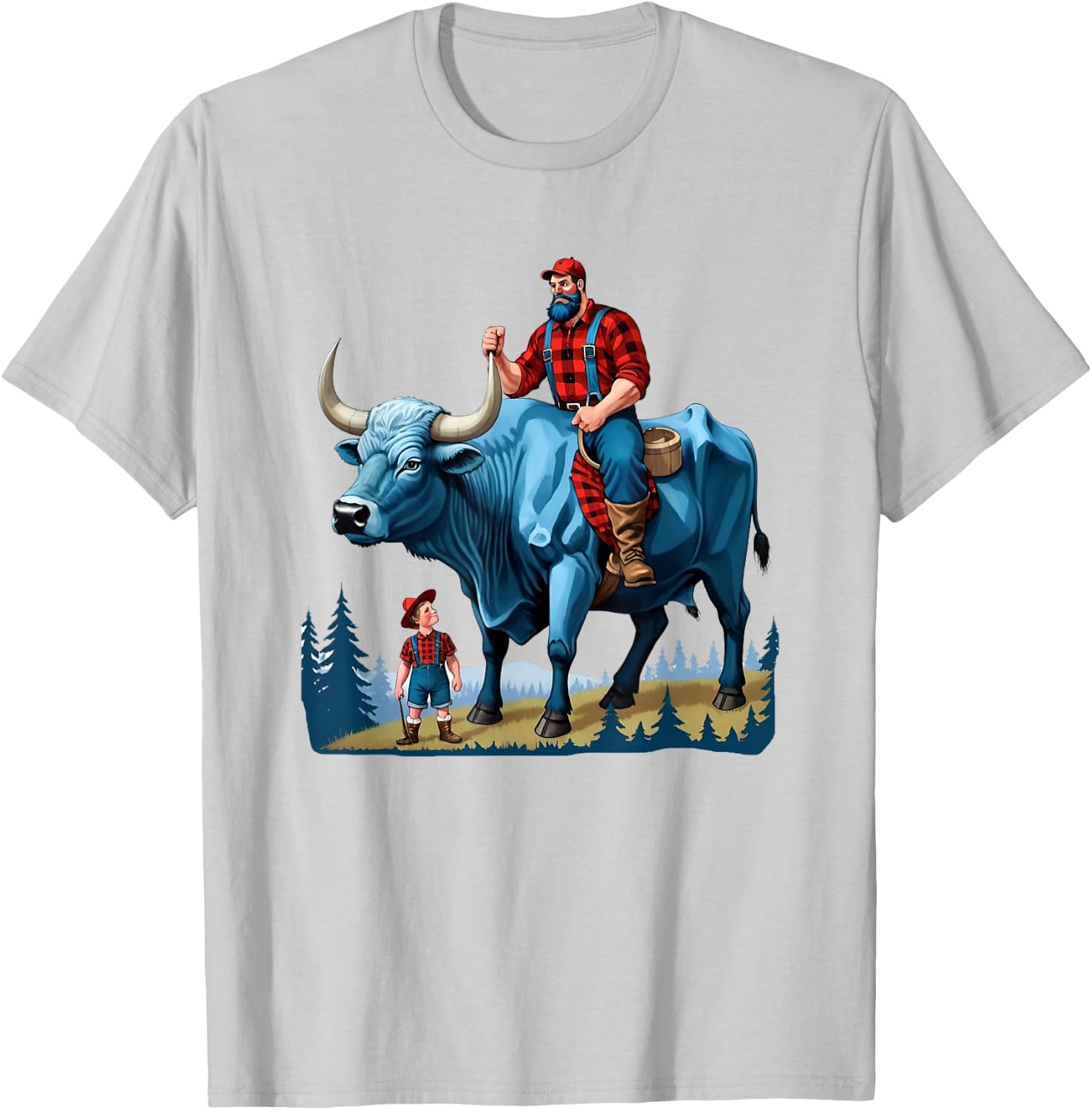 Paul Bunyan Riding Babe The Blue Ox T-Shirt - T-Shirt | Ash