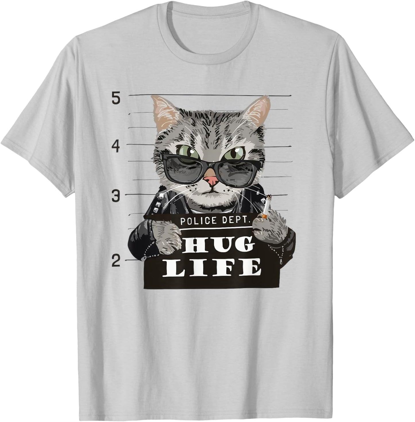 Hug-Life Funny Cat Kitten Kitty Thug Gangster Police Dept Men Women Kids T-Shirt - T-Shirt | Ash
