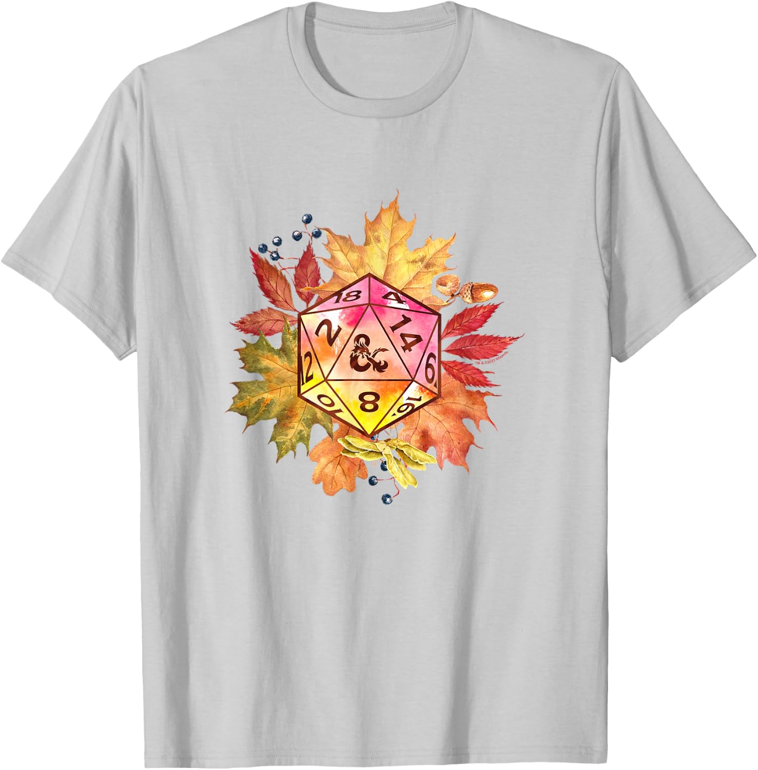 Dungeons & Dragons Autumn Fall Foliage Watercolor Dice Logo T-Shirt - T-Shirt | Ash