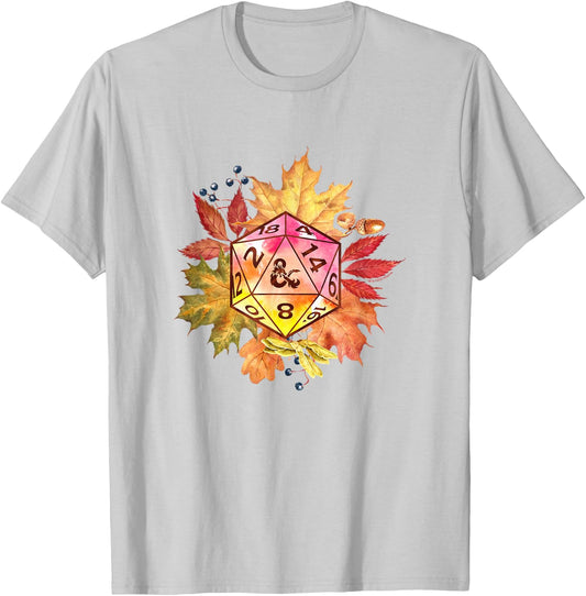Dungeons & Dragons Autumn Fall Foliage Watercolor Dice Logo T-Shirt - T-Shirt | Ash