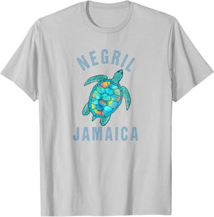 Negril, Jamaica Beach Design / Sea Turtle Illustration Gift T-Shirt - T-Shirt | Ash