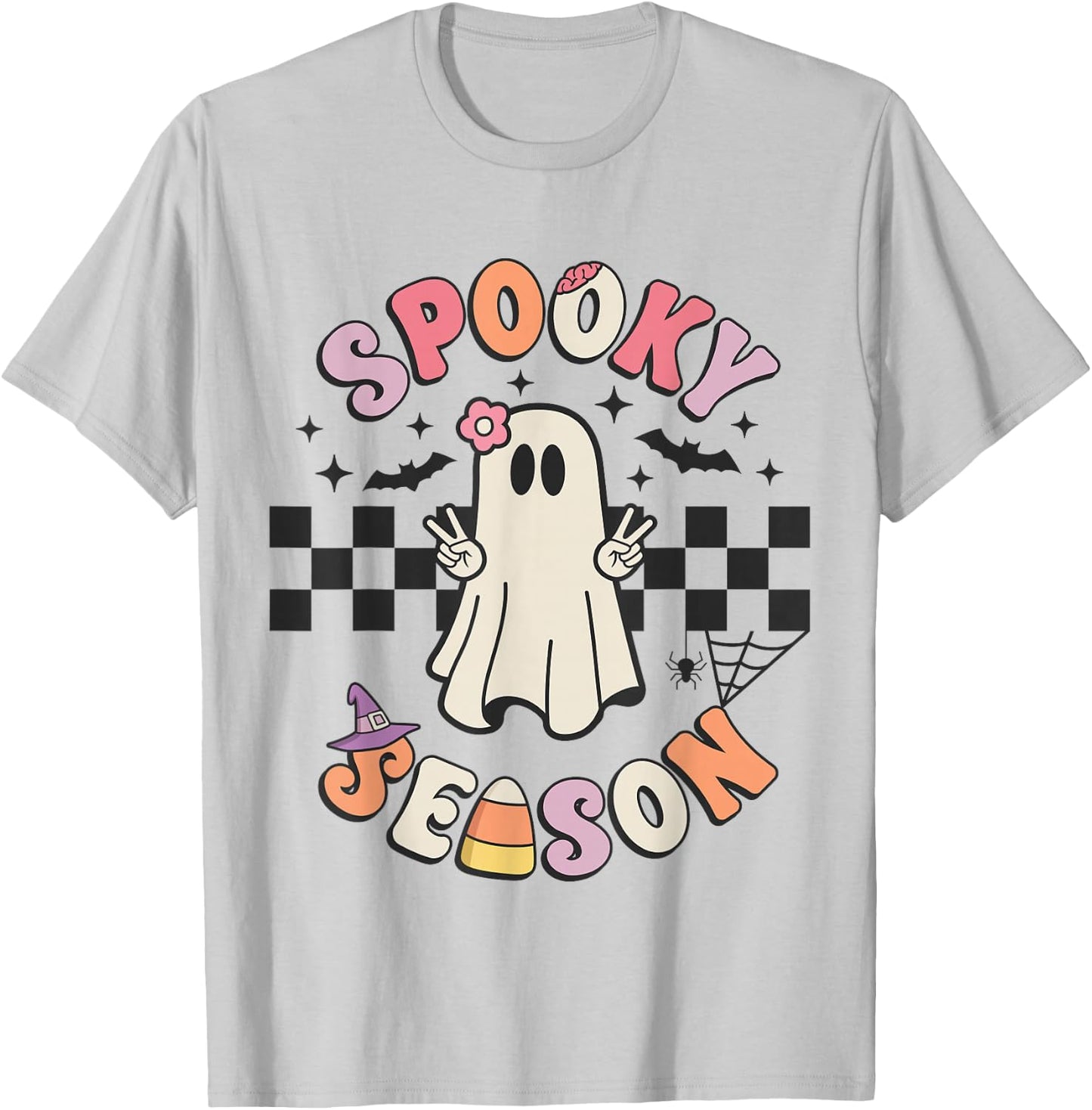 Spooky Season Retro Happy Halloween Ghost Women Toddler Girl T-Shirt - T-Shirt | Ash