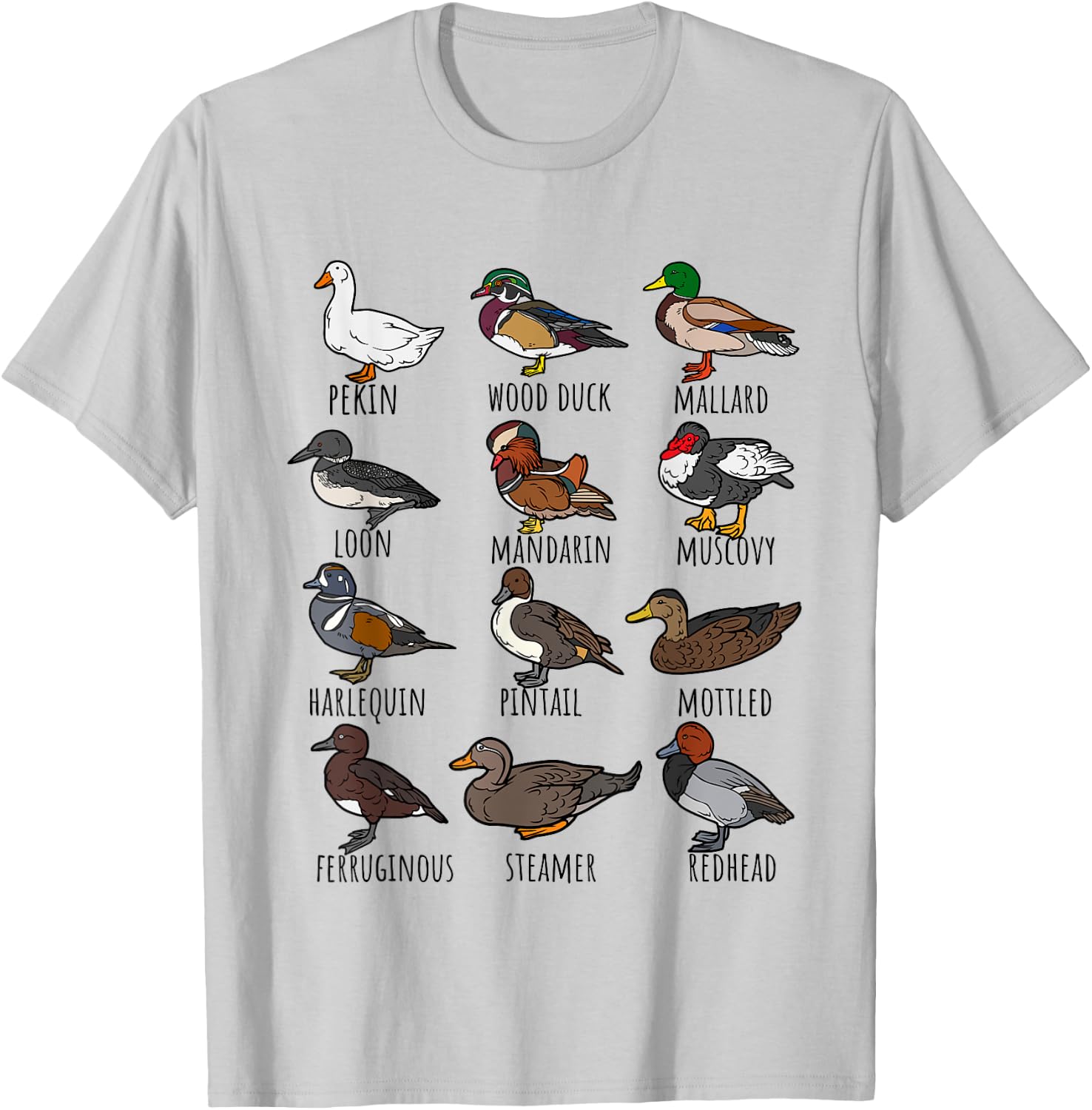 Cute Duck Waterfowl Animal Species Types,Duck Wildlife Lover T-Shirt - T-Shirt | Ash