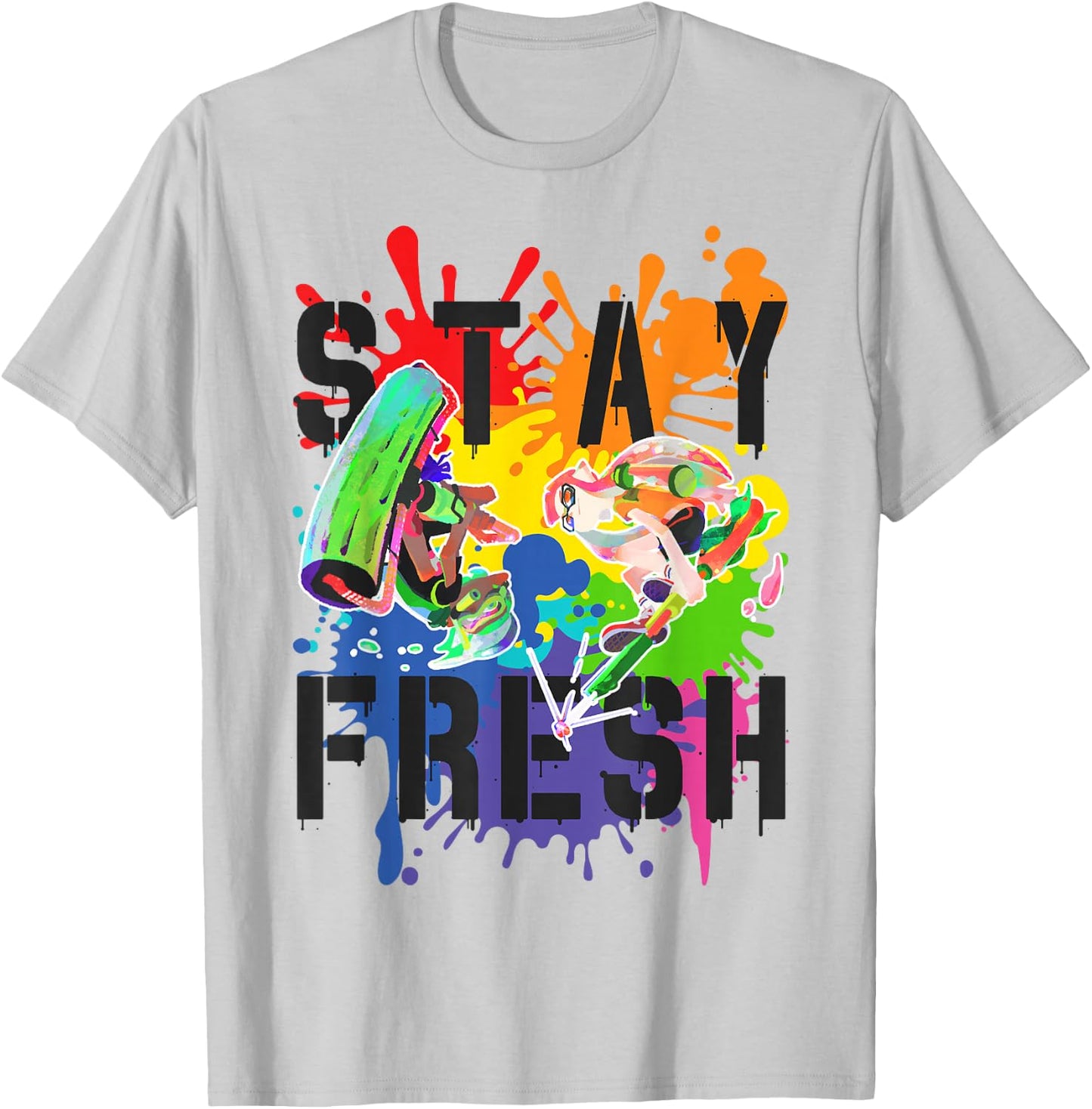 Splatoon Pride Stay Fresh Rainbow Paint Splat Graffiti Art T-Shirt - T-Shirt | Ash