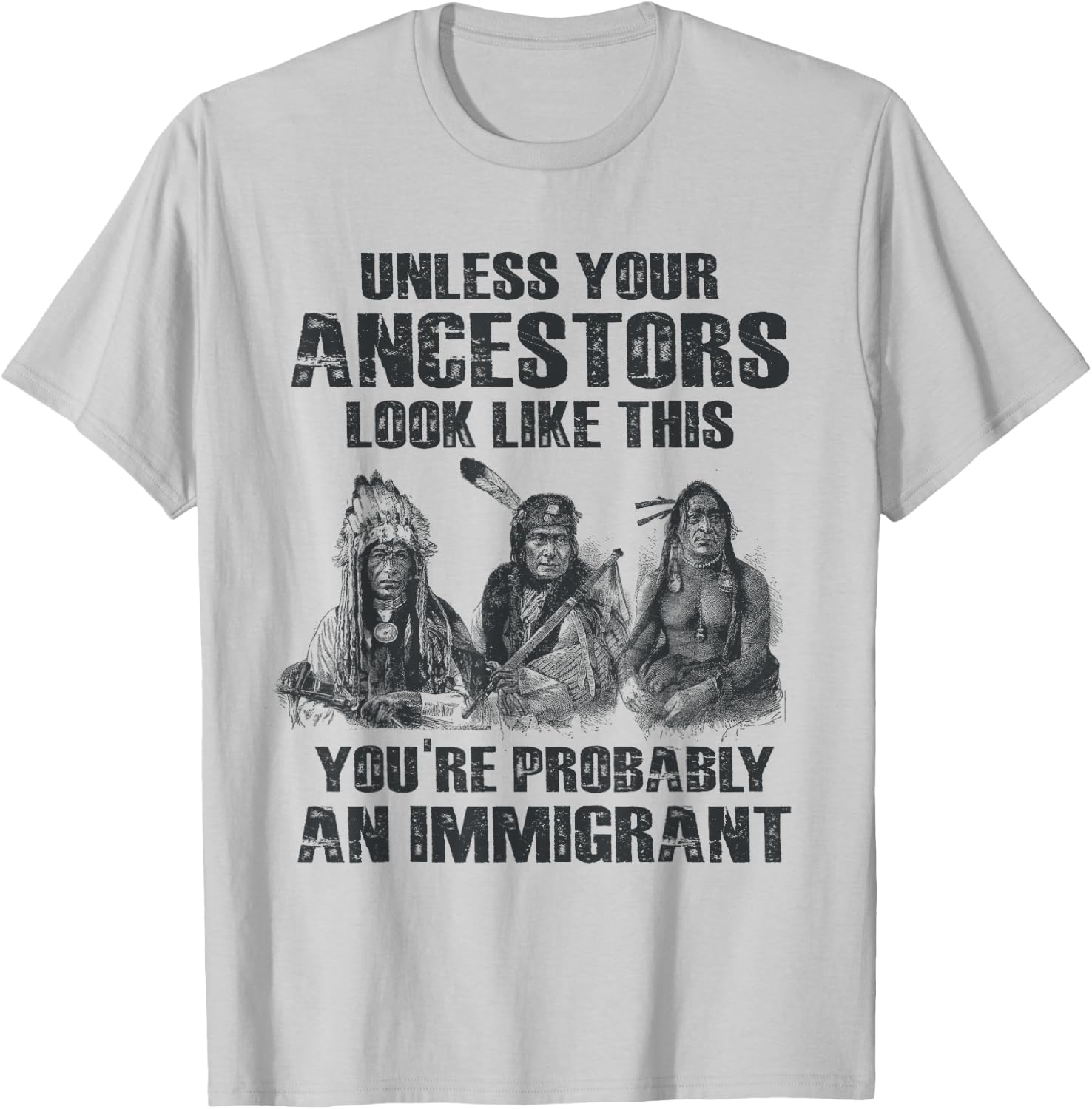 American Pride Gift Native American Present Unless Your Ancestors Look Like This You're An Immigrant T-Shirt - T-Shirt | Ash