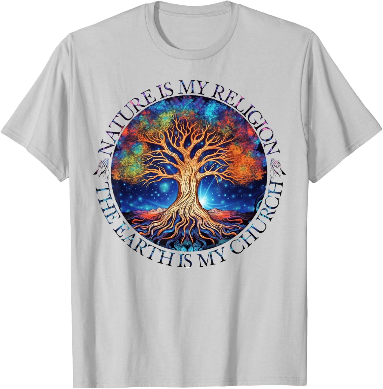 Nature Is My Religion The Earth Is My Church Mandala Tree T-Shirt - T-Shirt | Ash