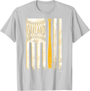 Classic Oakland Baseball Flag | Patriotic Baseball T-Shirt - T-Shirt | Ash