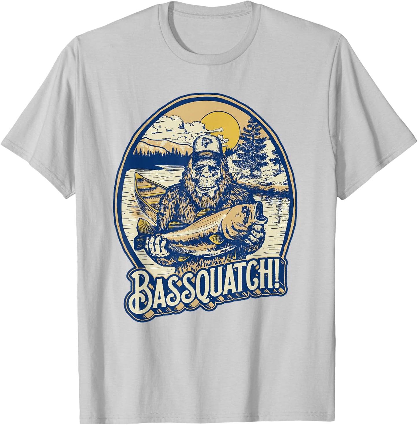 Giant Step Design Co. Bassquatch! Bass Fisherman Sasquatch Funny Bigfoot Fishing T-Shirt - T-Shirt | Ash