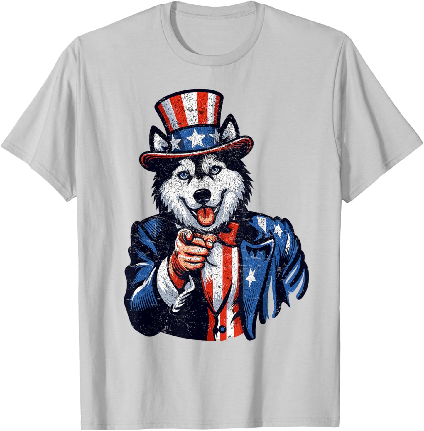 Siberian Husky Dog Uncle Sam Pointing Finger 4th Of July men T-Shirt - T-Shirt | Ash