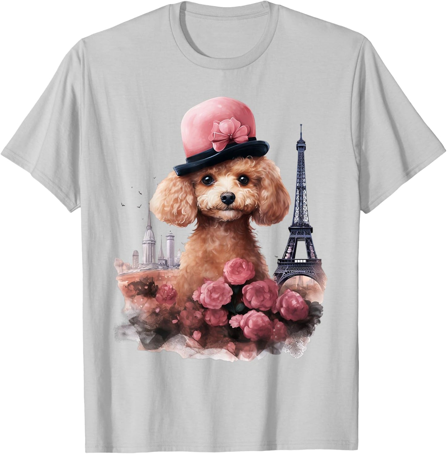 Cute French Paris Eiffel Tower Toy Poodle Parisian Poodles T-Shirt - T-Shirt | Ash