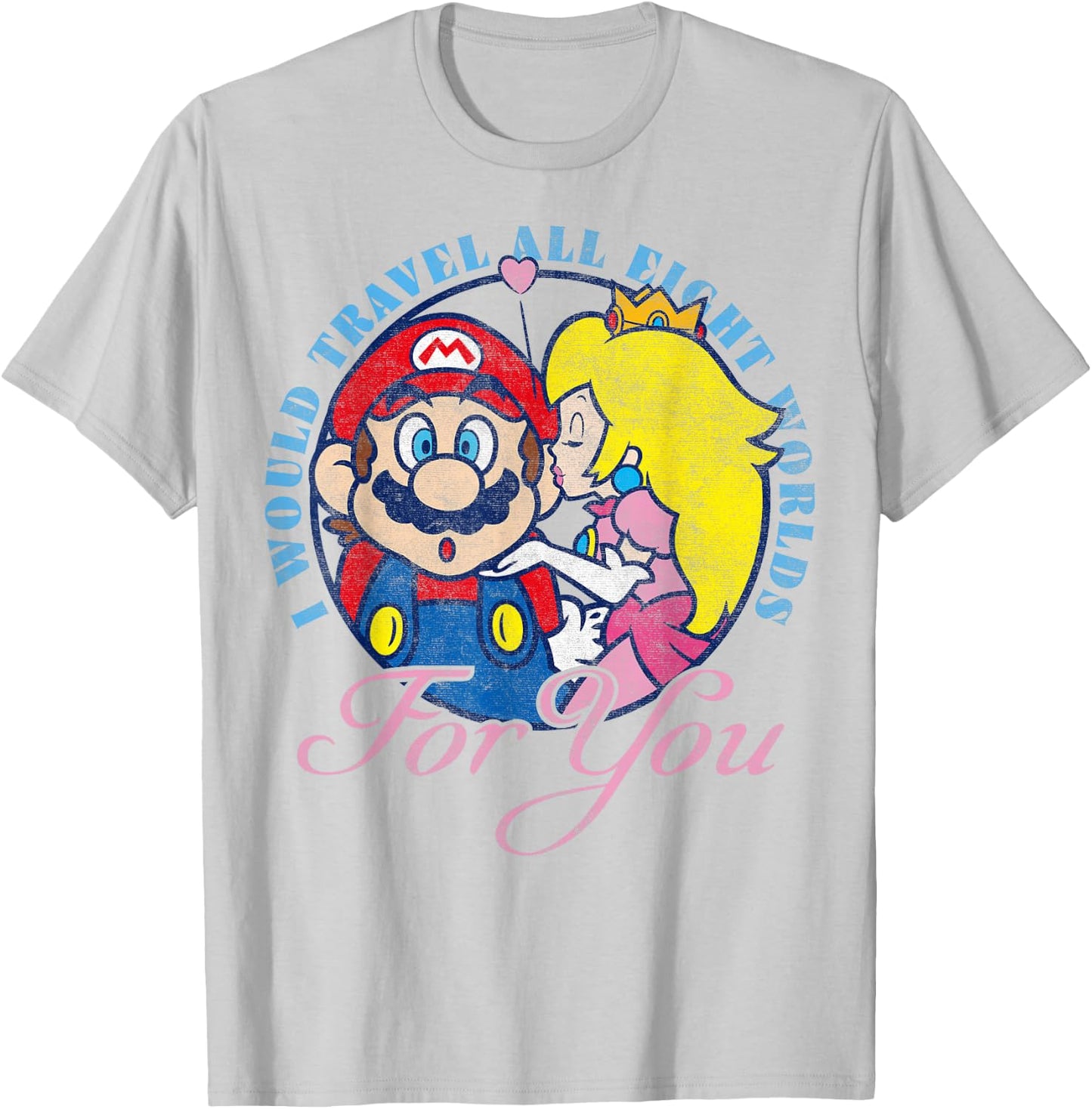 Super Mario Peach & Mario Eight Worlds For You T-Shirt - T-Shirt | Ash