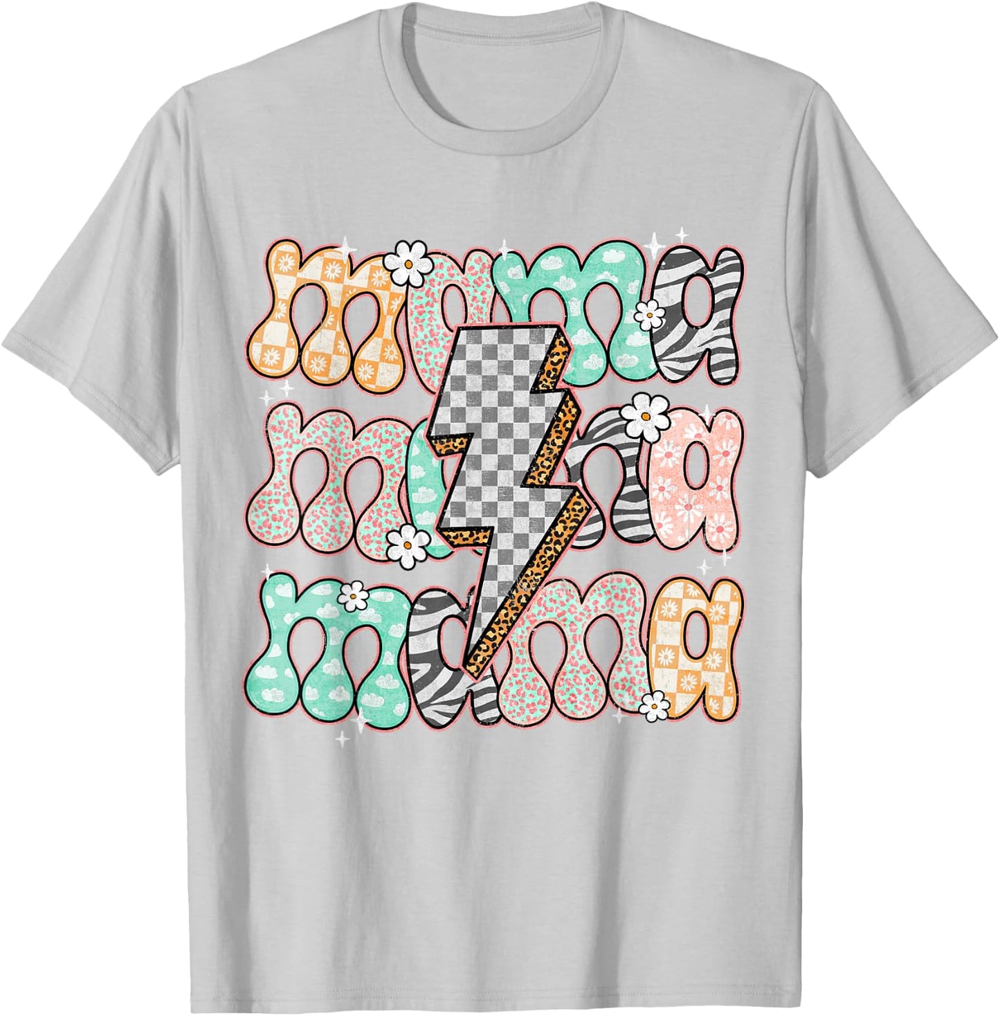 Mama Floral Groovy Mom Life Leopard Mommy Bolt Lightning T-Shirt - T-Shirt | Ash