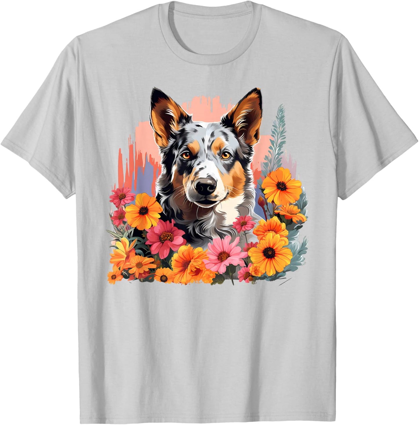 Cute Blue Heeler Spring Flower Garden Australian Cattle Dog T-Shirt - T-Shirt | Ash