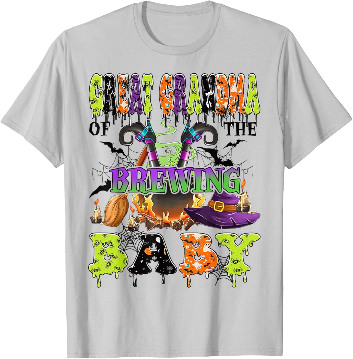 Great Grandma Of The Brewing Baby Halloween Baby Shower T-Shirt - T-Shirt | Ash