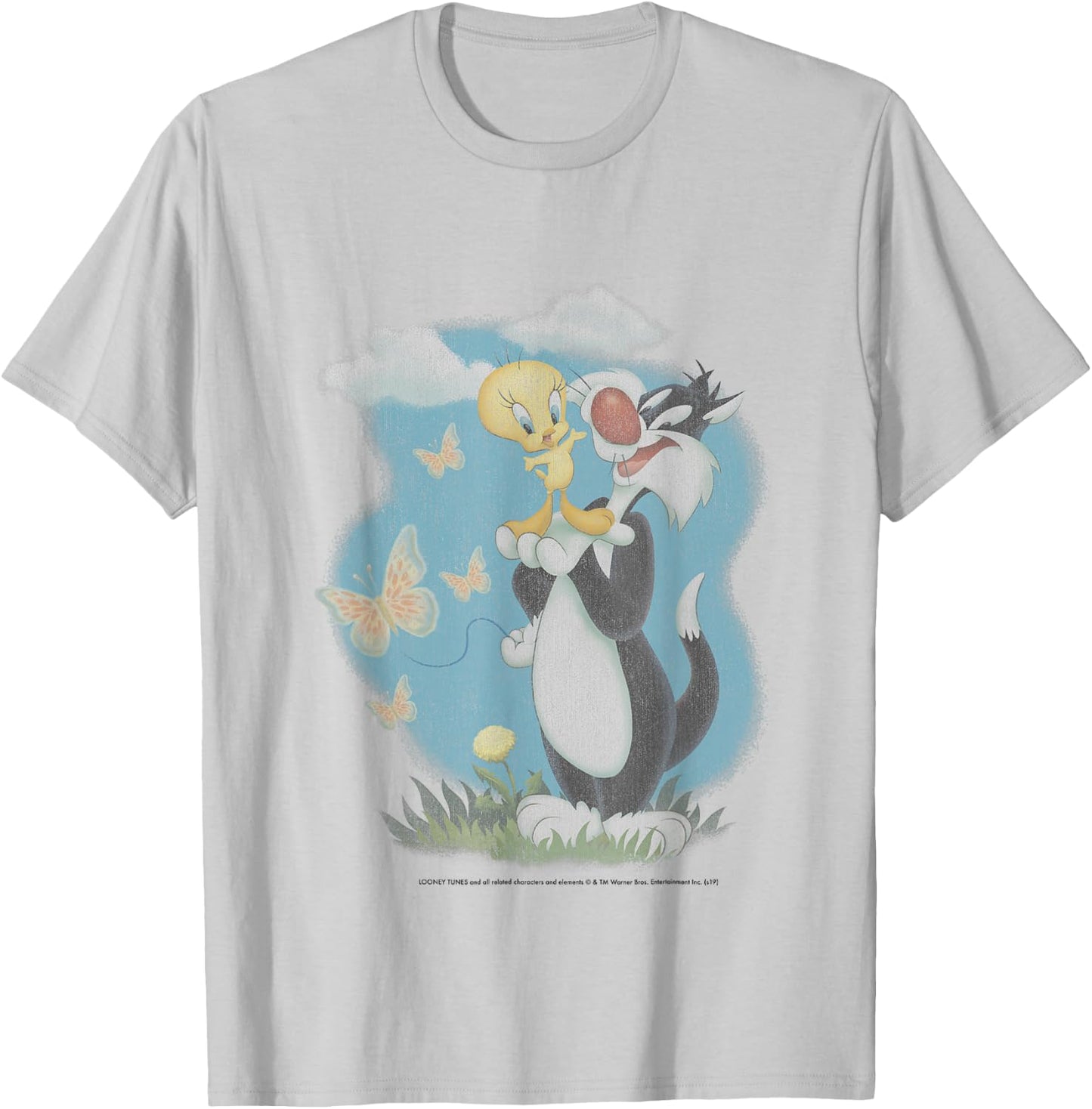 Looney Tunes Sylvester And Tweety Bird Butterfly Portrait T-Shirt - T-Shirt | Ash