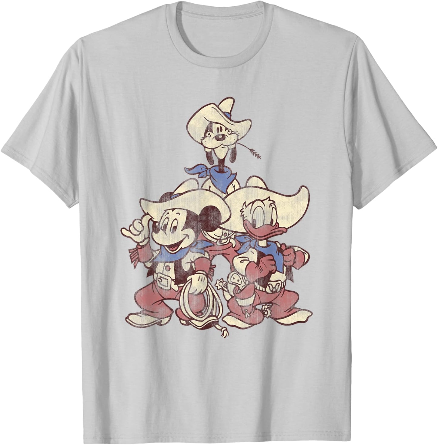 Disney Mickey and Friends Vintage Cowboy Western Group T-Shirt - T-Shirt | Ash