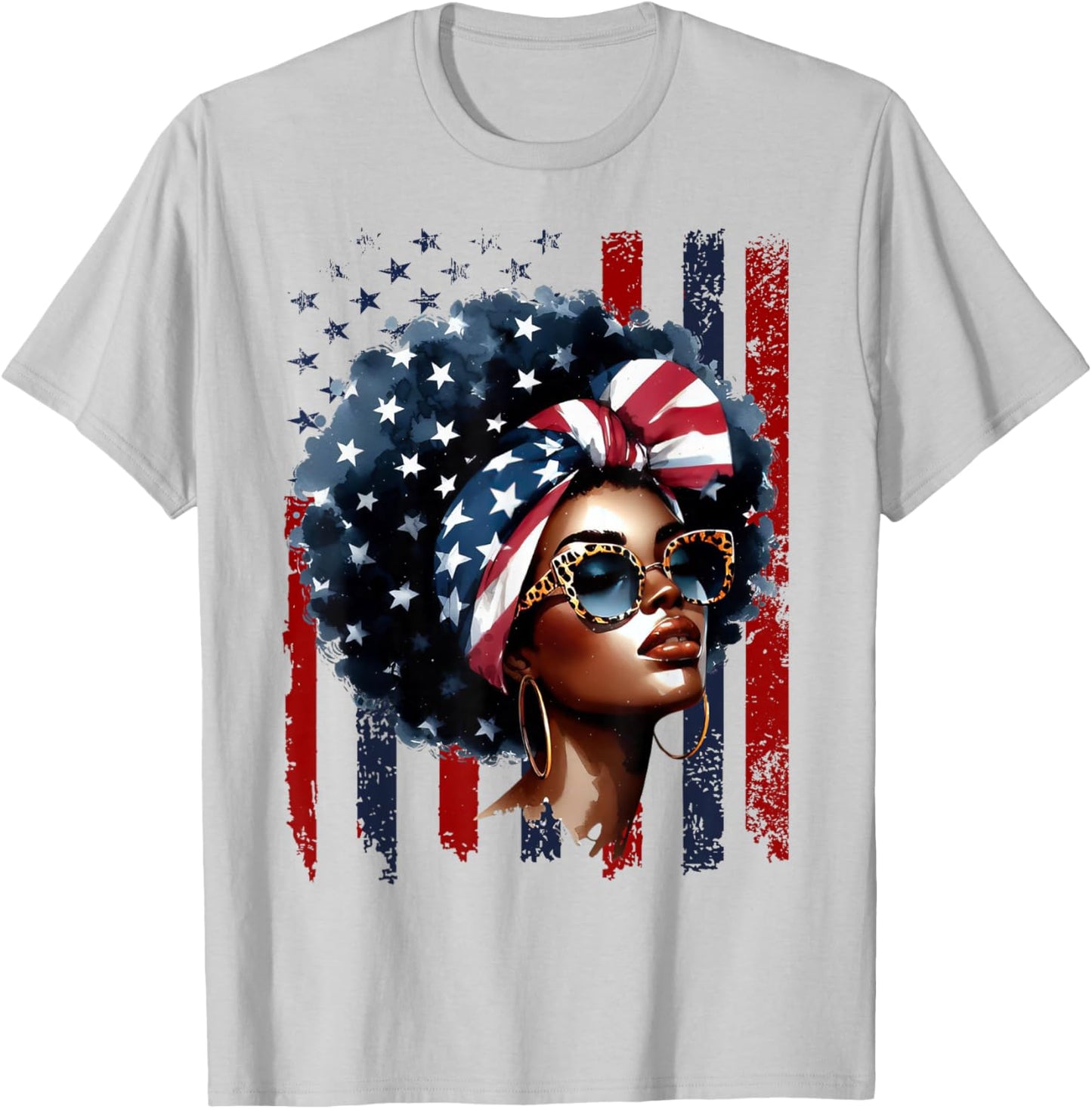 4th of July Black African American Women Afro Patriotic T-Shirt - T-Shirt | Ash