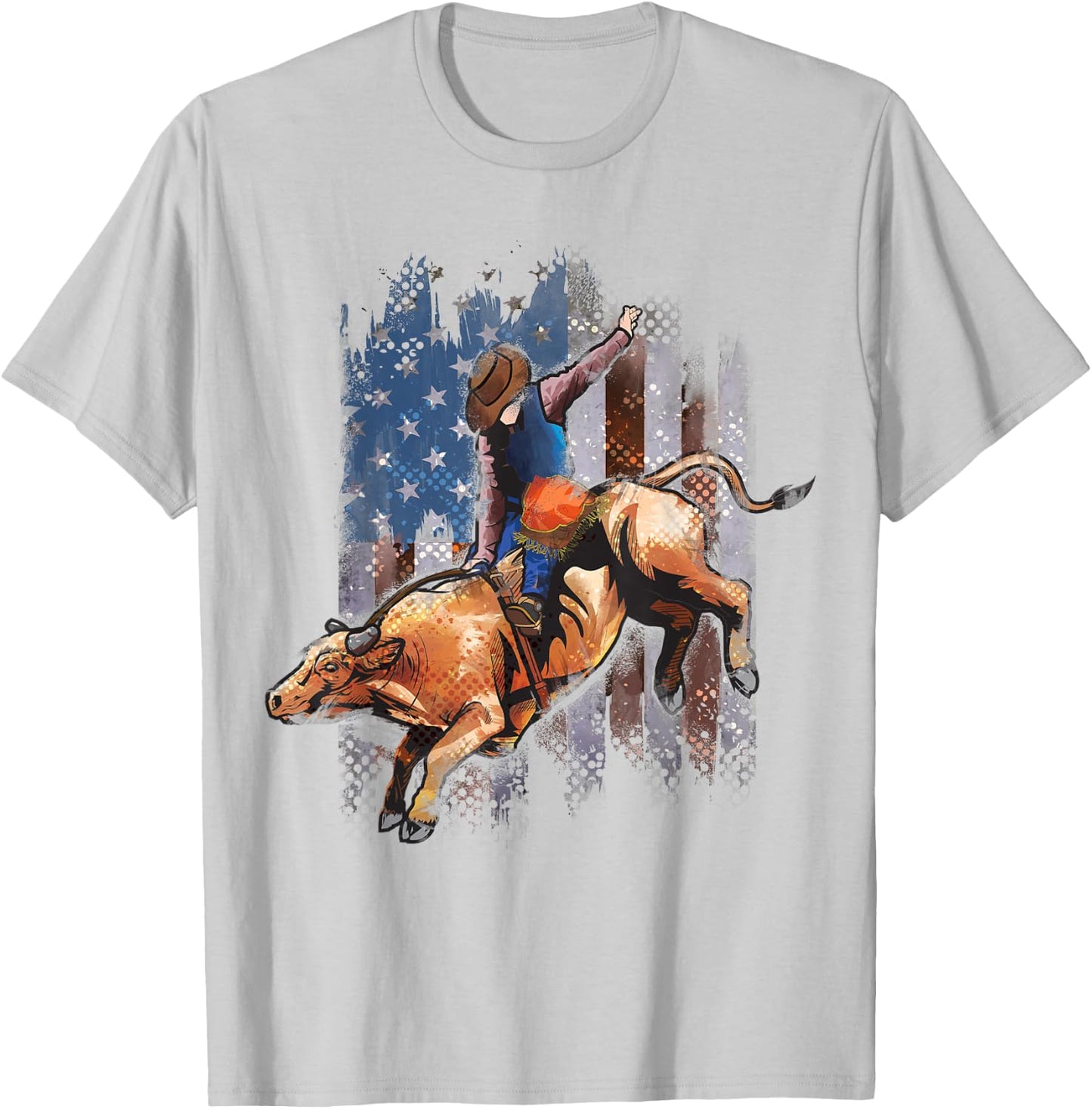 Rodeo Bull Riding American Flag Shirt Cowboy Bull Rider T-Shirt - T-Shirt | Ash
