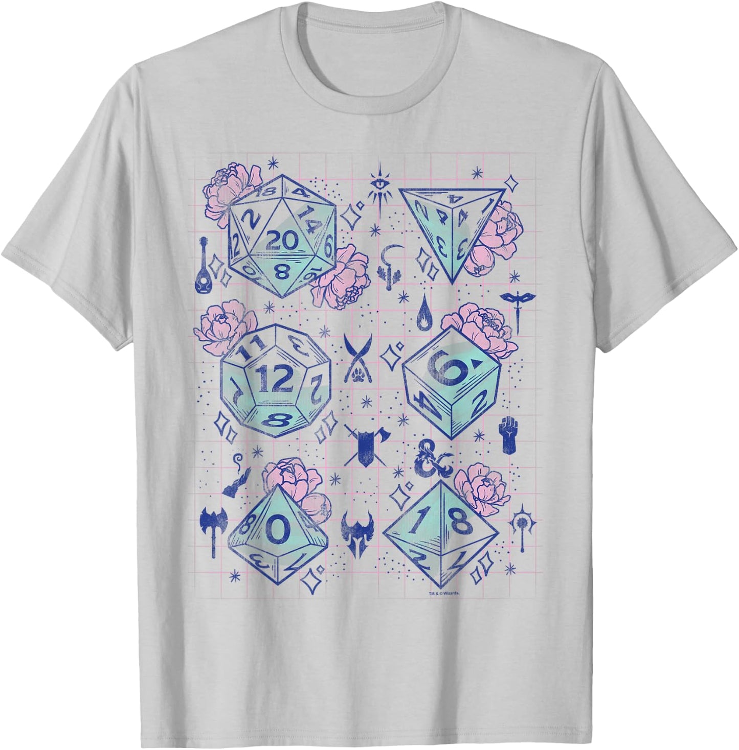 Dungeons & Dragons Floral Dice Grid T-Shirt - T-Shirt | Ash