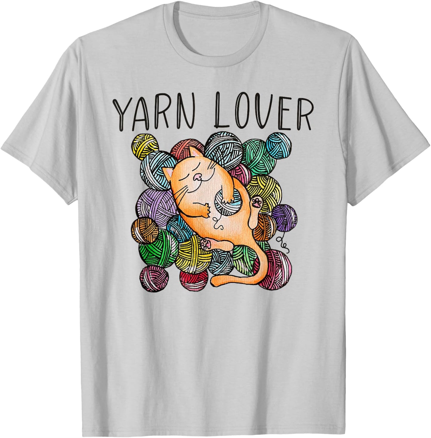 Adorable Knitting and Crochet Happy Cat Yarn Lovers T-Shirt - T-Shirt | Ash